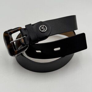 Michael Kors Genuine Leather Belt Womens S Black w/ Tortoise Animal Print Buckle